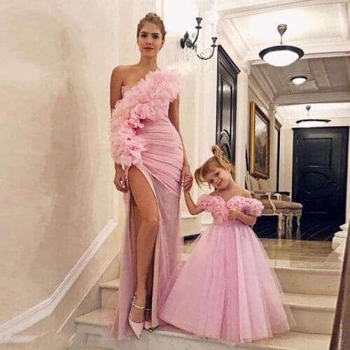 Cute Cheap Pink Tulle Flower Girl Dresses First Communication Dress Girls Mother and Daughter Wedding New Year Party Dresses