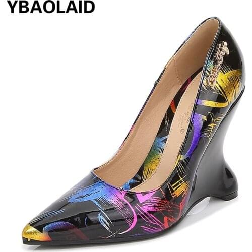 Spring and Autumn Fashion New Style Sheepskin Color Matching Pointed Shallow-toe Shoes with Wedges and High-heeled Shoes