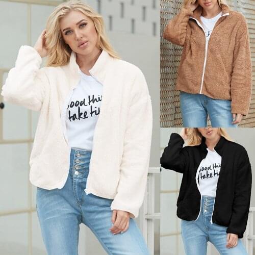 RoRoDox Faux Fur Coat Women Autumn Winter Plush Zipper Jacket Stand-Up Collar Elegant Women Outwear