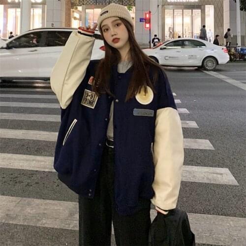 Female Autumn Jacket Patchwork Harajuku Baseball Coat Bomber Femme Veste Clothes Loose Oversized College Womens Spring Jacket