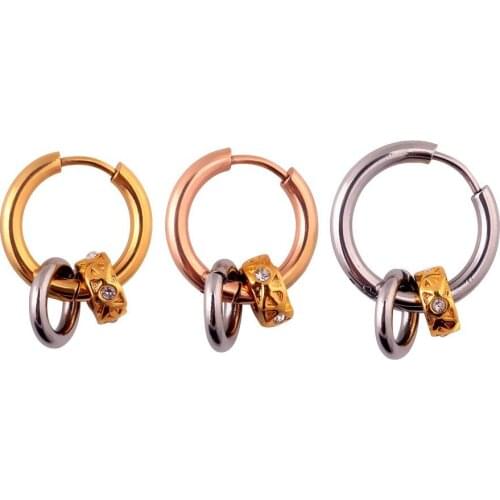 2019 Fashion Crystal Circle Round Women Hoop Earrings Gold Color Stainless Steel Small Trendy Geometric Earrings