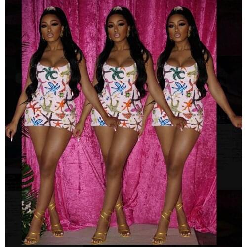 TNNAOFF Aesthetic Print Bodycon Mini Dress for Women Summer Trendy Y2k Clothes Sexy Sleeveless Backless Sling Club Party Dresses