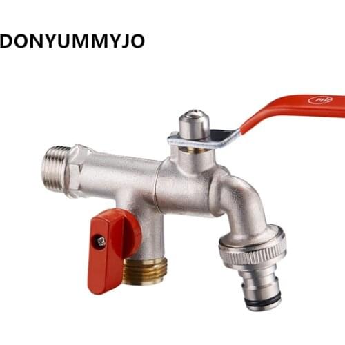 1pc Brass Finished Washing Machine Double Head Water Faucet Dual Holder Single Hole Water Nozzle