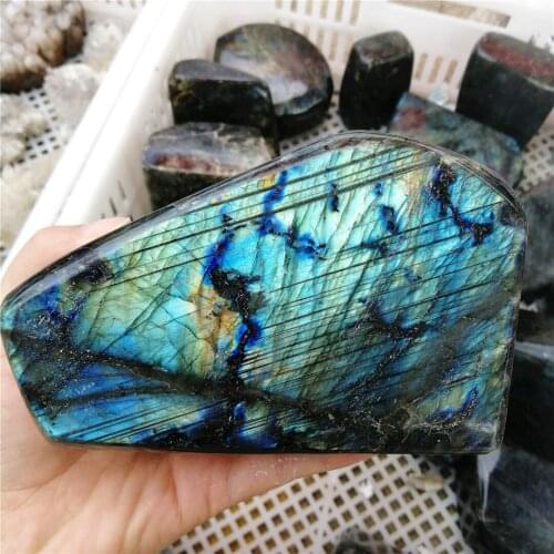 1pcs Natural Crystal Moonstone Raw Gemstone Ornament Polished Quartz Labradorite Handicraft Decorating Stone Healing Gifts