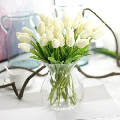 10pcs Tulip Artificial Flower Branch Real Touch Tulip Florals Artificial Fake Flower Bouquet for Wedding Party Home Table Decora