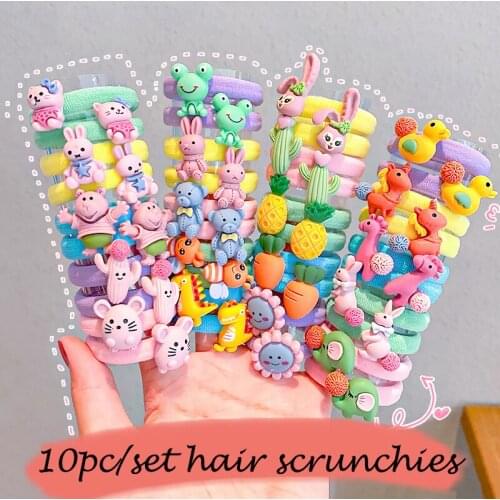 10pc/set Girls Cartoon Scrunchies Elastic Hair Bands Children Ponytail Holder Rubber Bands Kids Hair Accessories Girls Headwear