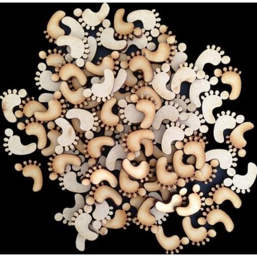100pcs Blank Hollow Wooden Footprint Embellishments Pine Chips Crafts Wedding Decoration Gift Box Manual Accessories