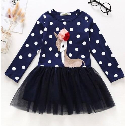 2019 Baby Girls long-sleeved dress spring and autumn tutu childrens skirt deer dot lace skirts kid clothing 2-7 years