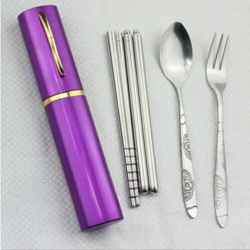 3pcs/set Creative Portable 304 Stainless Steel Dinnerware Set With Container Kids School Picnic Tableware Set KV 084