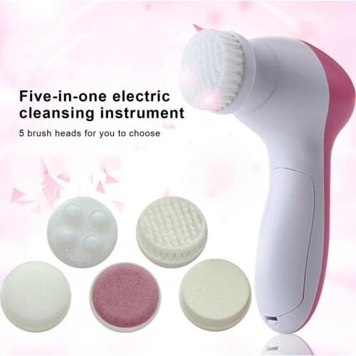 60% Hot Sale Facial Cleansing Brush Smooth Skin 5 In 1 Daily Supplies Face Scrubber with 5 Brush Heads for Salon