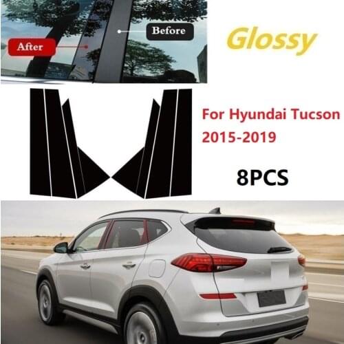 8PCS Polished Pillar Posts Fit For Hyundai Tucson 2015-2019 Window Trim Cover BC Column Sticker