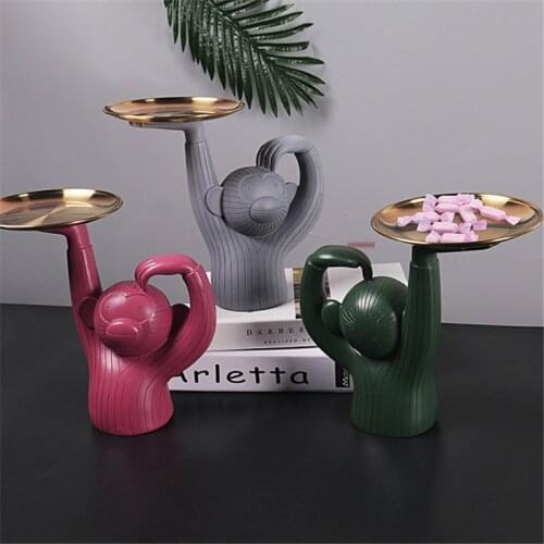 Resin Monkey Display Tray Cosmetics Fruit Candy Storage Plate Dressing Table Jewelry Storage Trays Home Decoration Ornament Gift