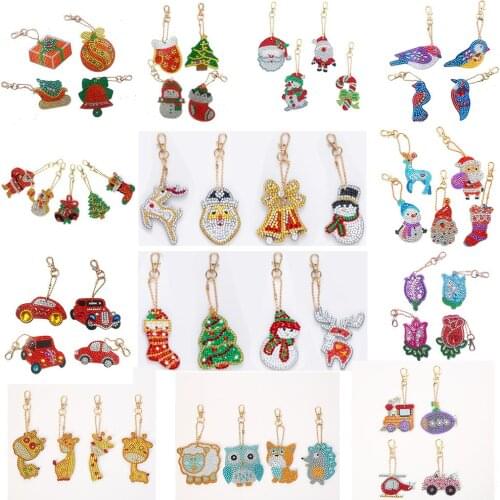 DIY Cartoon Animals Christmas Full Drill 5D Diamond Painting Key Chain Cross Stitch Mosaic Embroidery Ornament Jewelry Craft