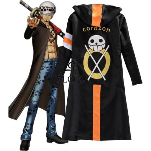 Anime One Piece Trafalgar Law Time Skip Dressrosa Hoodie Cloak Cape Robe Dress Rosa Hooded Long Trench Coat Cosplay Costume