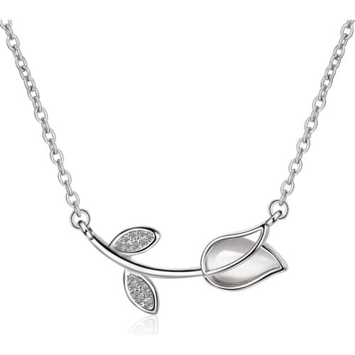 Utimtree New Fashion Rose Flower Pendants Necklaces for Women Jewelry Clear Micro Cubic Zirconia Cat Eye Stone Clavicle Chain