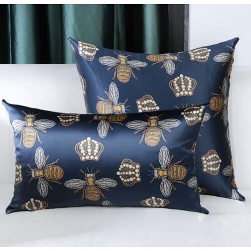 DUNXDECO Cushion Cover Decorative Pillow Case Modern Luxury Artistic Bee Crown Print Thick Satin Sofa Chair Bedding Coussin
