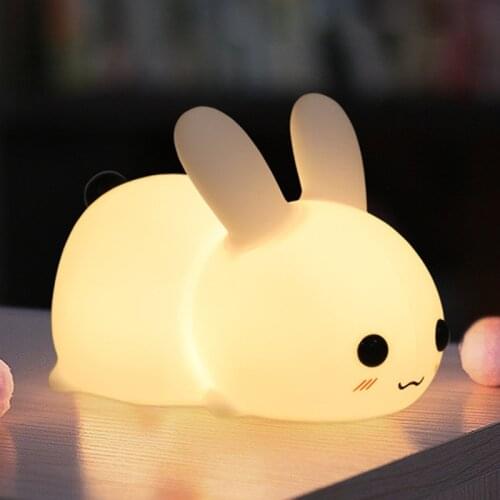 Colorful Silicone Rabbit Night Light Cute Animal Soft Cartoon USB Rechargeable Lamps For Children Bedroom Baby Christmas Gift