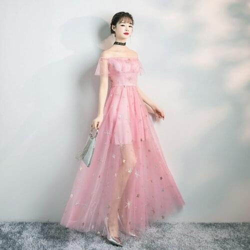 Elegant Tea Party Sleeveless Slim Pink Gray Embroidery Mesh Wedding Robes De Cocktail Bridesmaid Dress 6548