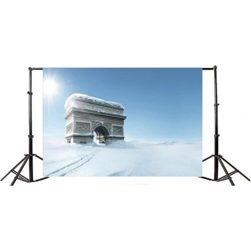 Photography Backdrop Christmas Snow Covered Landscape Rock Stone Arch Archiculture Sunshine Blue Sky Enchanted