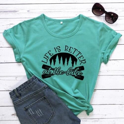 Life Is Better At The Lake T-shirt Funny Women Graphic Camping Outdoor Tshirt Casual Unisex Summer Vacation Gift Top Tee Shirt