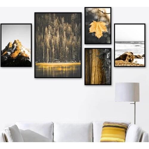 Mountain Forest Landscape Canvas Painting Nordic Sea Maple Leaf Wall Art Posters And Prints Wall Pictures For Living Room Decor