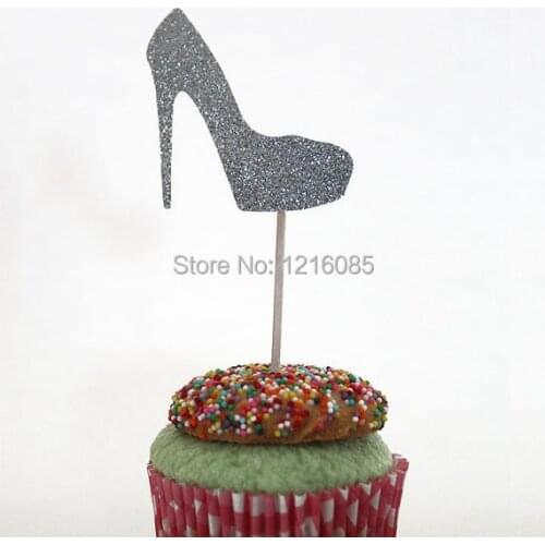 Hot glitter high heel shoes Cupcake Toppers wedding food picks birthday bridal baby shower party decor cake topper