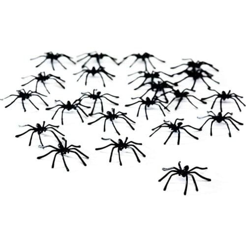 GTBL 50pcs Small Black Plastic Fake Spider Toys Halloween Funny Joke Prank Props HC