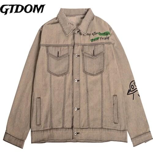 GTDOM Men Hip Hop Streetwear Denim Bomber Jackets Ripped Graffiti Letter Print Denim Jean Jacket Coat 2021 Harajuku Jacket Coats