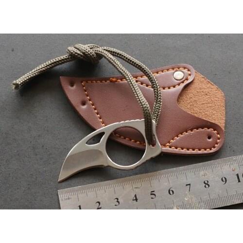 Mini MC Pocket Karambit with leather sheath cutter portable claw knife tool Outdoor camp gadget Survive box package opener open