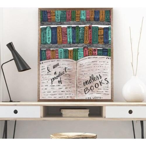 Bookworm Gifts Endless Books Canvas Prints Wall Art Picture Original Hand-Painted Painting Retro Poster Study Reading Room Decor