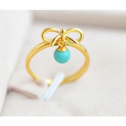 Mesong Natural Raw Ore Turquoise S925 Sterling Silver Ring Flexible Bow Cute and Compact Open Ring Ornament