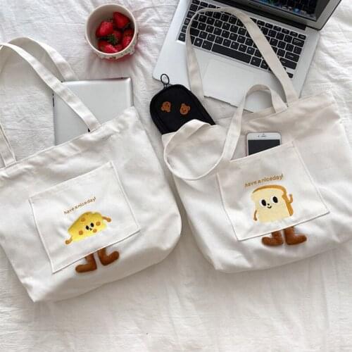 Yeqofcd Summer Beach Cotton Shoulder Bag Women Shopping Bags With Outer Pocket Large Capacity Tote Square Cute Cheese Canvas Bag
