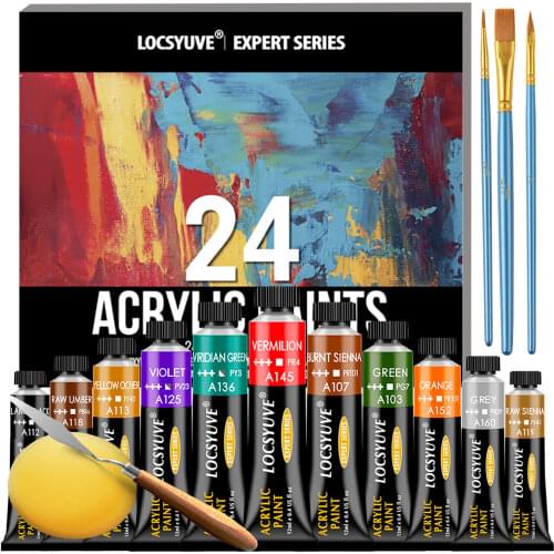 Locsyuve Craft Acrylic Paint, Set of 24 Colors, 12 ml Tube, Water-Based, Glossy Finish Paints, Art Supplies for Art & DIY