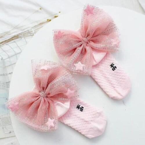Sweet Princess Girls Lace Sequined Socks Frilly Glitter Bowknot Summer Cotton Kids Socks