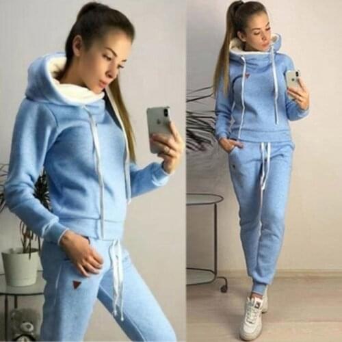 Fashion Tracksuit 2 piece women Sport Sets Long Sleeve Hoodie Jackets Female Plus Velvet Pants Coats Warm Outfits jogging suits