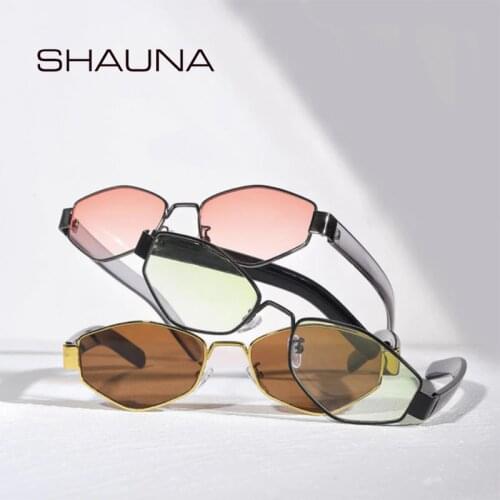 SHAUNA Retro Polygon Metal Women Sunglasses Fashion Gradient Eyewear Shades UV400 Men Irregular Gun Gray Sun Glasses
