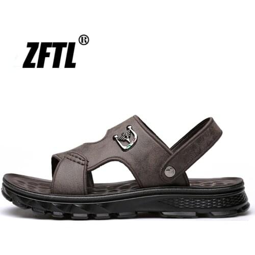 ZFTL Sandals Mens 2021 Summer New Non-slip Soft-Soled Beach shoes Outer Wear Dual-use Casual Leather Brand Sandals Slippers