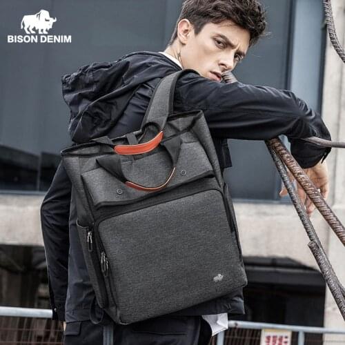 Bison Denim Large Capacity Travel Backpacks Men USB Charging 15 inch Laptop Bag Male Schoolbag Bagpack Mochila