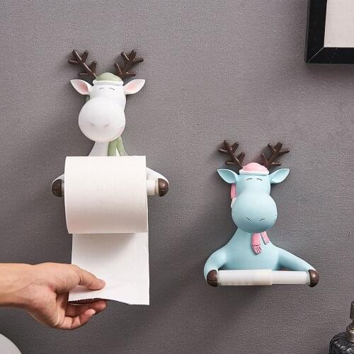 Nodic Creative Cartoon Reindeer Toilet Paper Towel Holder Tissue Box Wall Hanging Decoration Home Decor Bathroom Accessories