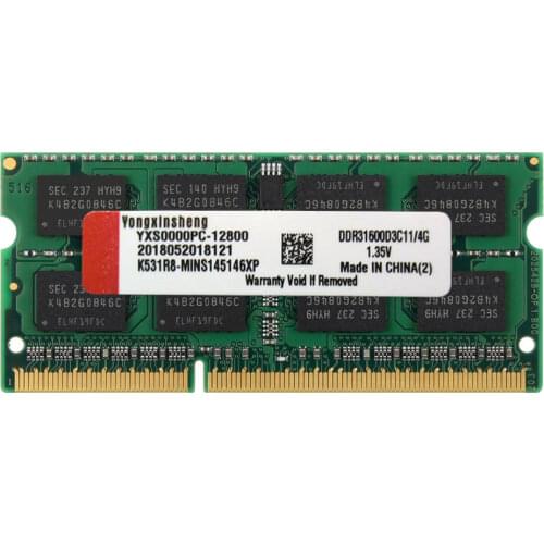 Yongxinsheng DDR3L RAM 4GB 8GB 1600 MHz SODIMM PC3L-12800 Laptop Memory 204 Pin 1.35V green