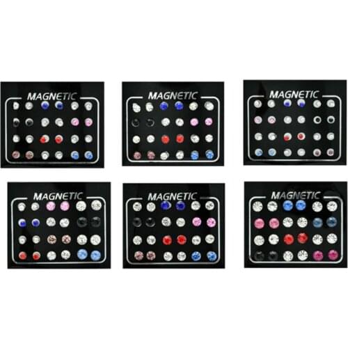 12 Pairs Non Pierced Rhinestone Magnetic Stud Earrings Clip-on Earrings Jewelry