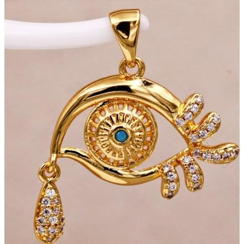 Trendy Gold Plated Eyes Pendant With White Zirconia Copper For Women Girls Fashion Jewelry Accessories Wedding Gift