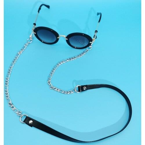 Hippop Punk Rock PU Leather Shoulder Strap Stainless Steel NK Chain Glasses Chain Mask Chain Bag Chain Straps Lanyards Hang Rope