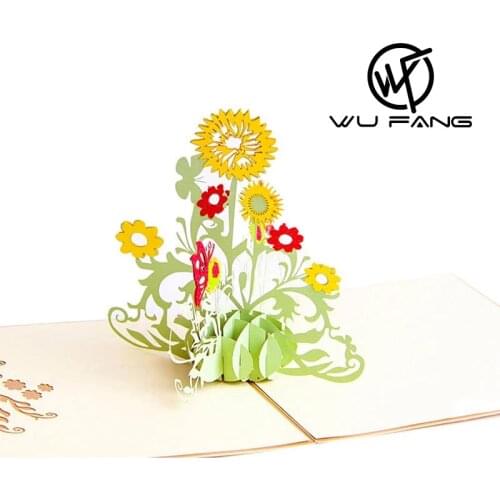 Laser Cut Paper DIY Handmade 15*15CM Three-dimensional Greeting Card 3D Sunflower Flower Happy Birthday Postcard with Envelope