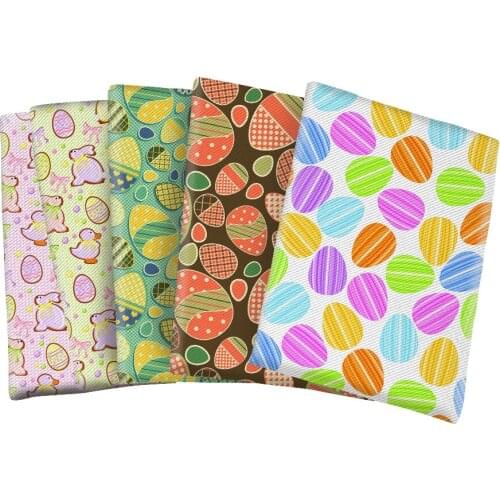 Eggs Cartoon Printed Twill Polyester Cotton Fabric Easter Day for DIY Bag Earring Hair Bow Center Making 50*145cm