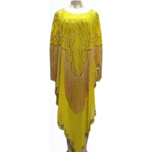 Chiffon African Dresses For Women O Neck Loose With Tassel Maxi Dress Boubou 2021 Fashion Sequins Dashiki African Party Vestidos