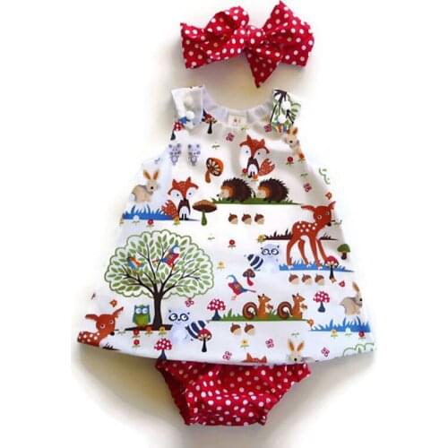 Cute Newborn Toddler Baby Girls Clothes Sleeveless Print Dress+Polka Dot Pants Shorts+HeadbandS 3PCS Summer Outfits Set