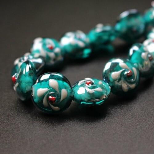 20pcs/Lot 16mm*14mm*10mm Teal blue colors Lampwork Glass Beads Flower Flat Beads Charms for jewelry making