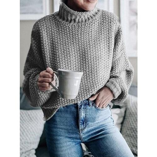 Women Knitted Turtleneck Top Casual Fashion Female Solid Color Slim Pullovers Leisure Comfy Long-Sleeved Pullover Outer Wear