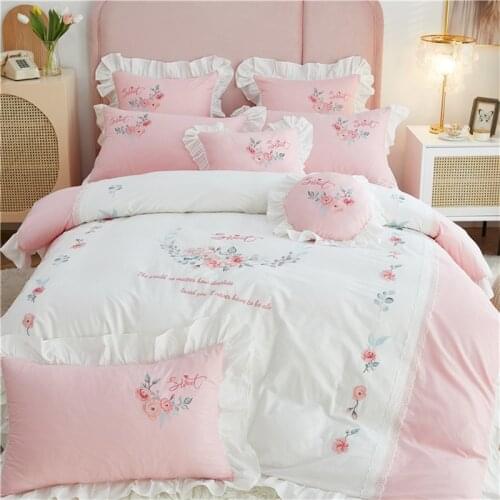 High-End Embroidery Duvet Covers Set Queen King Size 100% Cotton Comforter Cover Set Princess Bedding Set 4/7pcs